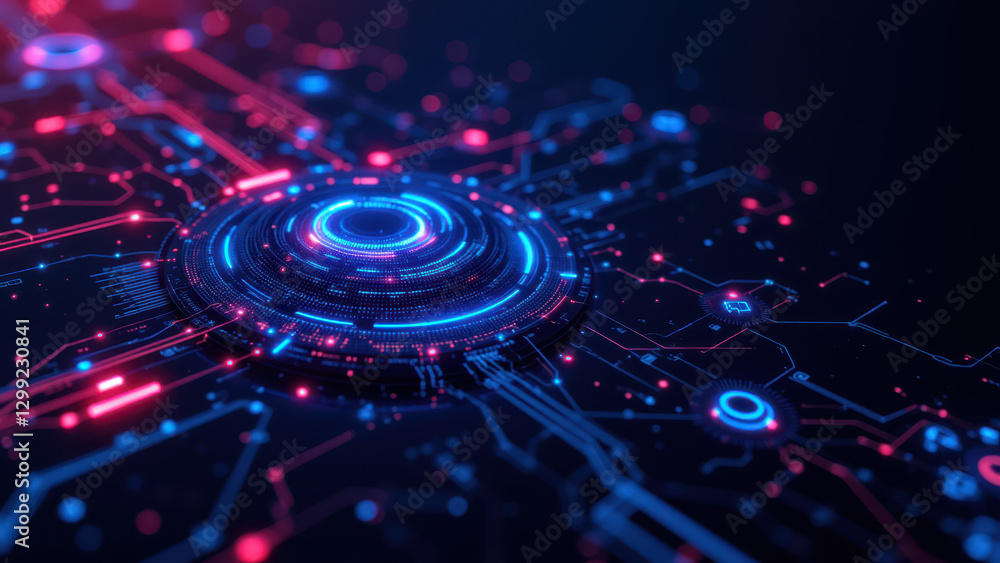 Poster futuristic digital interface representing advanced it systems or cloud services.