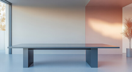 Modern minimalist table in bright interior space with natural light