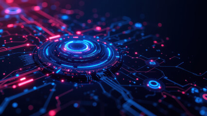 Futuristic digital interface representing advanced IT systems or cloud services.
