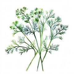 A Watercolor hand-painted dill branch painting illustration isolated on a white background, illustration, AI painted, watercolor painting