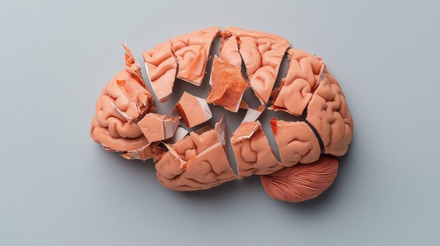 Fragmented brain model symbolizing mental overload and cognitive challenges