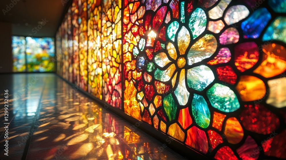 Poster a symphony of light: capturing the radiance of a stained glass window and its colorful reflection on