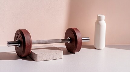 Flat lay of yoga essentials: top-view minimalist workout gear arrangement.
