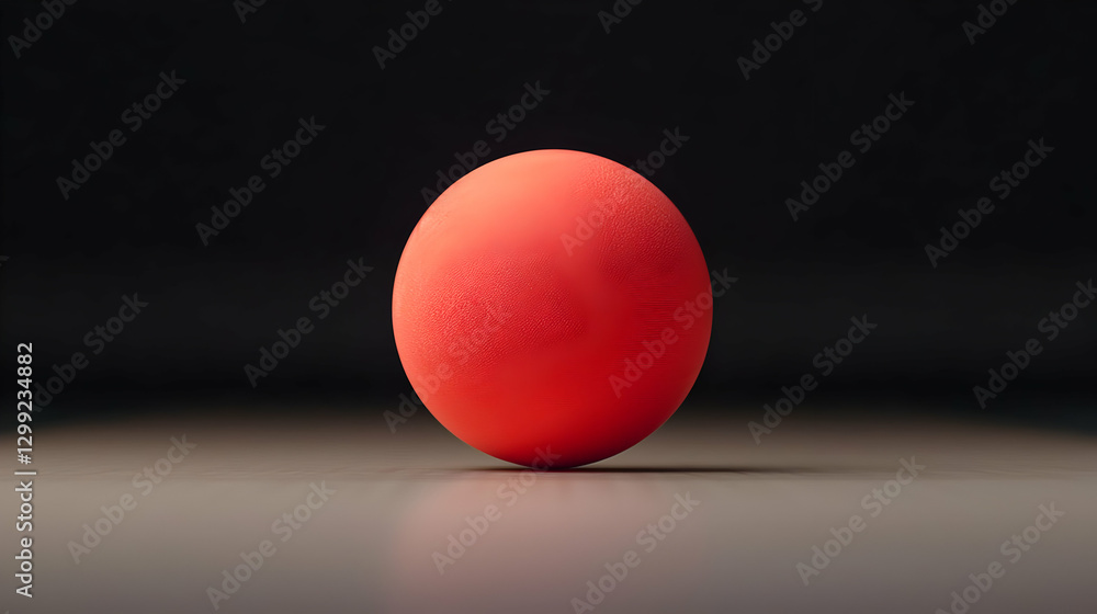 Poster red textured sphere illuminated against dark background on smooth surface