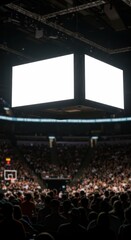 Blank LED Screen Hanging Above a Large Crowd in an Indoor Arena