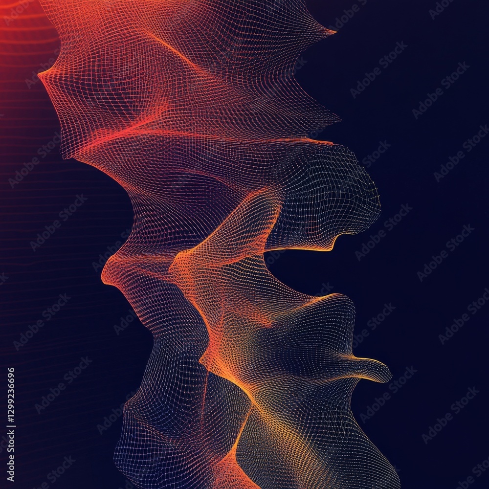 Poster abstract orange and yellow grid structure against deep blue background, showcasing futuristic design