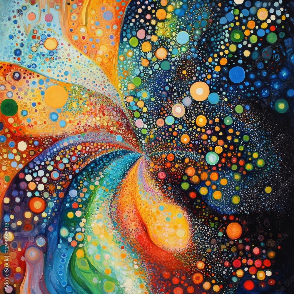 Poster A Swirling Symphony of Colorful Orbs: An Abstract Representation of Cosmic Harmony and Infinite Possibilities