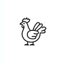Fototapeta premium Minimalist Chicken Icon: Black Outline Illustration of Poultry on a White Background 