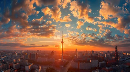 Berlin skyline at sunset with Fernsehturm, Germany