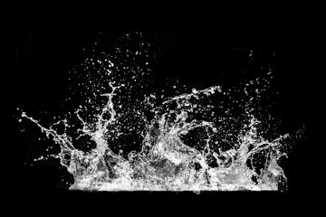 Dynamic Splash of Water Droplets in Motion Against a Black Background Capturing Energy and Fluidity in High Contrast Monochrome