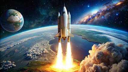 Naklejka premium Rocket Launch from Earth