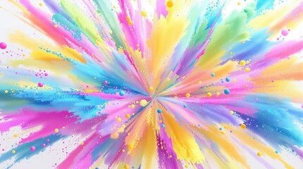 Vibrant coloured powder explodes in the air as it bursts into a kaleidoscope of colours on a white background, coloured powder explosion, chromatic bloom
