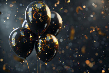 Luxurious black and gold balloons, glamorous and festive atmosphere for upscale events. For modern party decor, elegant celebrations, and luxury brand promotions, for weddings