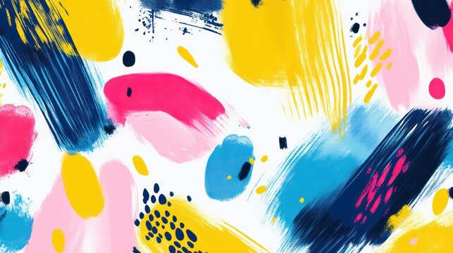 A striking abstract wallpaper design with large blobs of neon colors, including bright yellow, pink, and blue, arranged