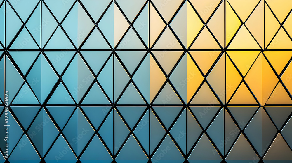 Poster geometric abstract background of triangles in blue and yellow color with black grid lines for modern