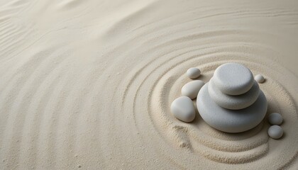 Minimalist Japanese Zen Garden with Stone and Sand Patterns