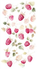 Watercolor Raspberry Berries Pattern with Detailed Botanical Illustration