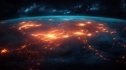 Fototapeta premium Earth's Glowing Metropolis: A Nighttime View from Space