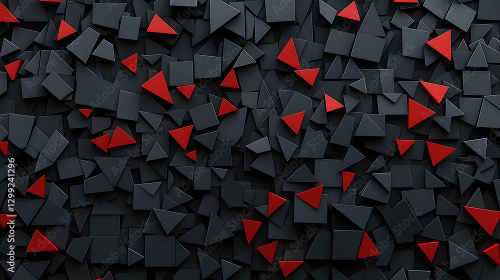 Aufkleber abstract geometric pattern with red triangles and black squares on textured surface