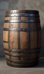 Obraz premium Weathered wooden cask with vintage metal bands, barrel-making, vineyard, retro, rustic