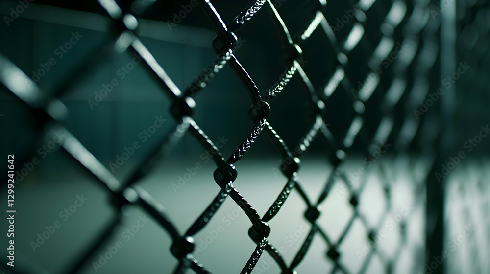 Aufkleber close up of a metal fence in dark setting with shallow depth of field