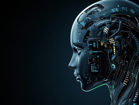 Intricate circuitry within a robot head, exploring the world of artificial intelligence and robotics innovation