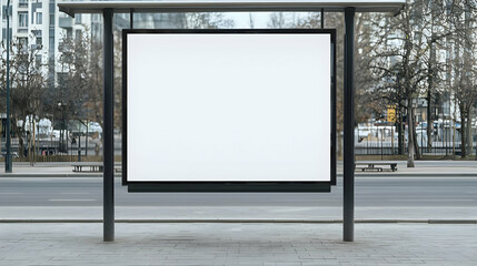 Fototapeta premium Blank Billboard Displaying White Empty Advertising Space on a City Street