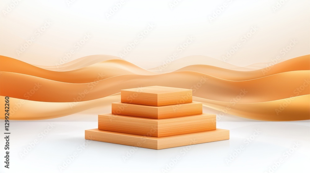 Poster abstract composition, wooden blocks on textured background creating modern and geometric design