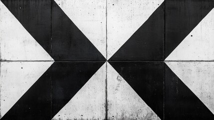Concrete floor, black & white geometric pattern