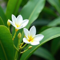 Obraz premium White fragrant blooms on tropical plant stems, blossom, nature, fragrance