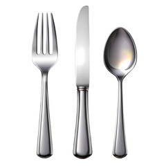 Silverware Set: Fork, Knife, Spoon isolated on transparent background
