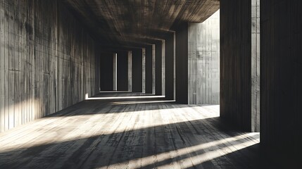 3d render of abstract empty room with wooden wall and concrete floor