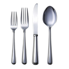 Elegant Silverware Set: Fork, Knife, Spoon isolated on transparent background