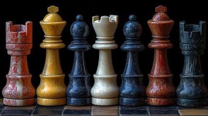 Close-up of Chess Pieces on a Board