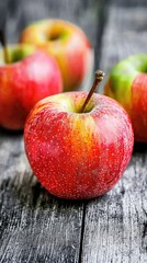 Red apples on rustic wood, healthy snack, food photography, website banner