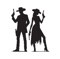 Cowboy couple silhouette vector illustration