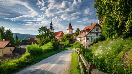 Beautiful summer landscape with church and meadow in Bavaria, Germany