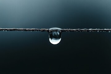 Captivating water droplet poised on a thin wire. Generative AI