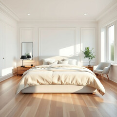Modern luxury bedroom interior in minimal scandinavian style