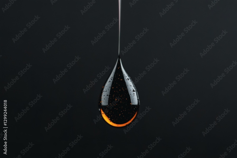 Poster captivating drop of dark liquid illuminated in the dark. generative ai