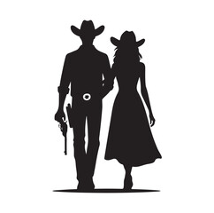 Cowboy couple silhouette vector illustration