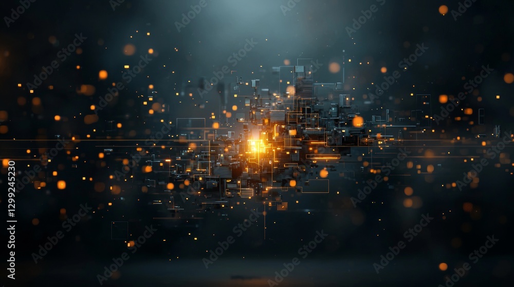 Poster dynamic digital transformation visualization virtual environment 3d graphic render dark ambient spac