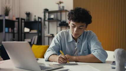 Portrait of a diligent teenage boy studying at home, focused on education - Powered by Adobe