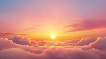 Obraz premium Breathtaking sunset over the clouds, colorful cloudscape with vibrant colors and golden light