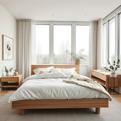 Modern luxury bedroom interior in minimal scandinavian style