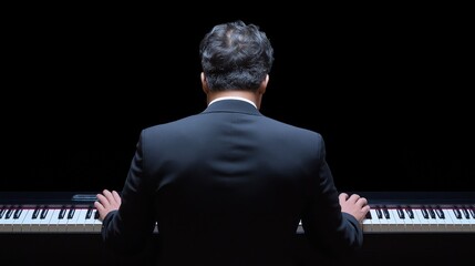 Musician plays piano in a dark setting during an emotional performance