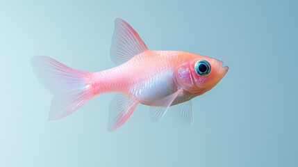 Obraz premium Pink fish swimming, underwater, light blue background