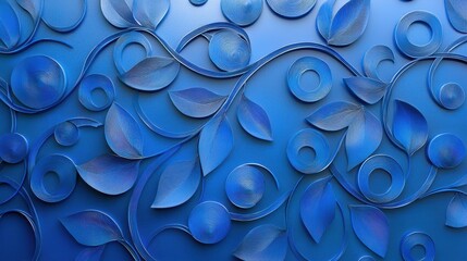 Dynamic blue wall with intricate flowing curved shapes, ideal background for modern design