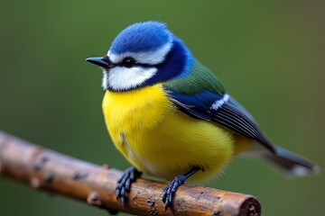 Obraz premium Beautiful Blue Tit Bird Perched on Branch, Close-up Photography