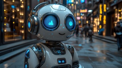 Fototapeta premium Futuristic Robot in a Vibrant Cityscape